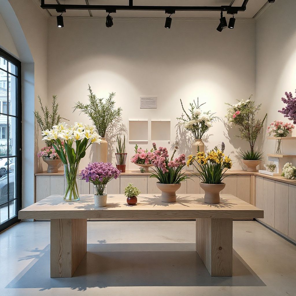 Minimalist retail flower display